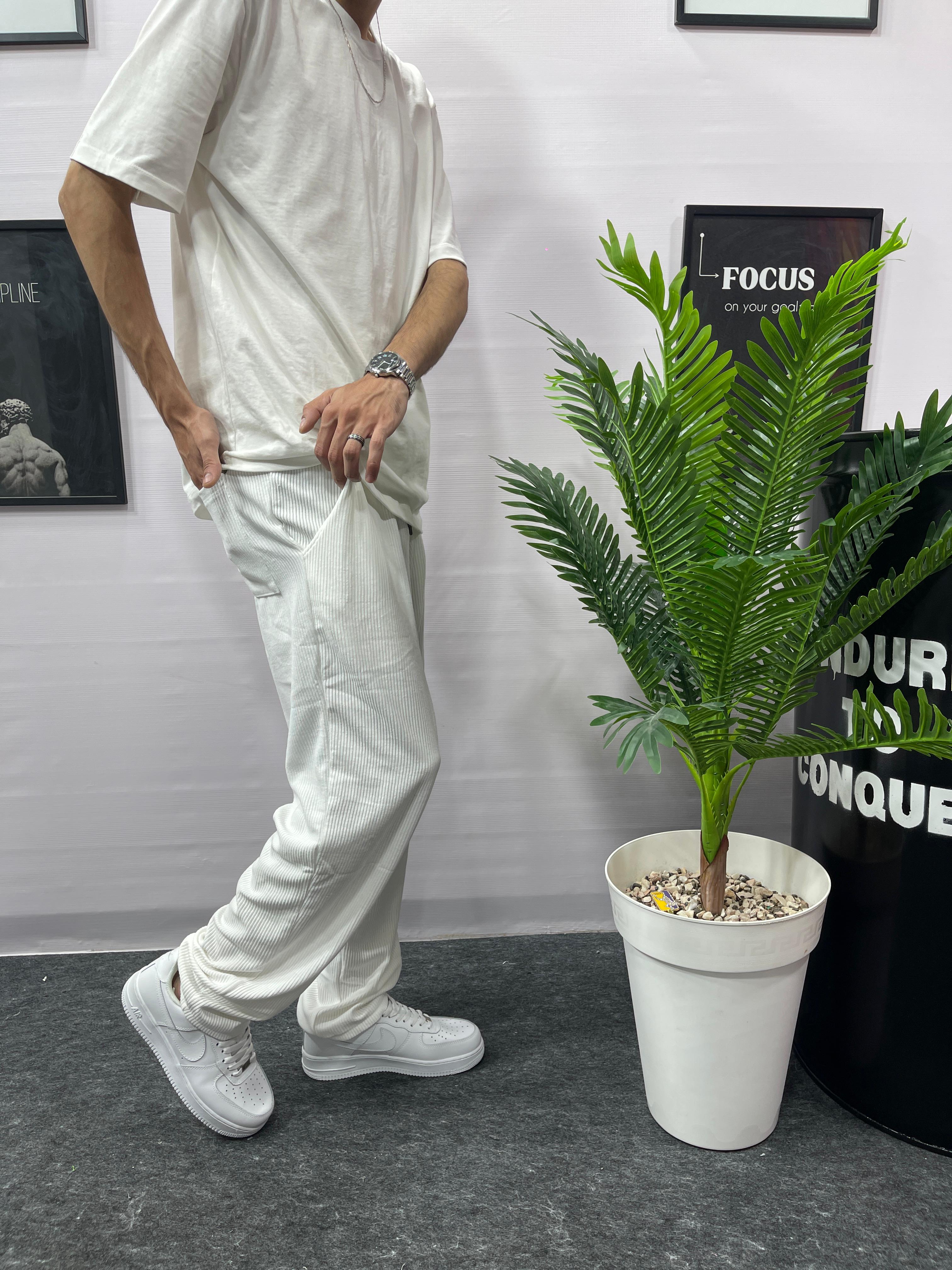 Corduroy Sweatpants White