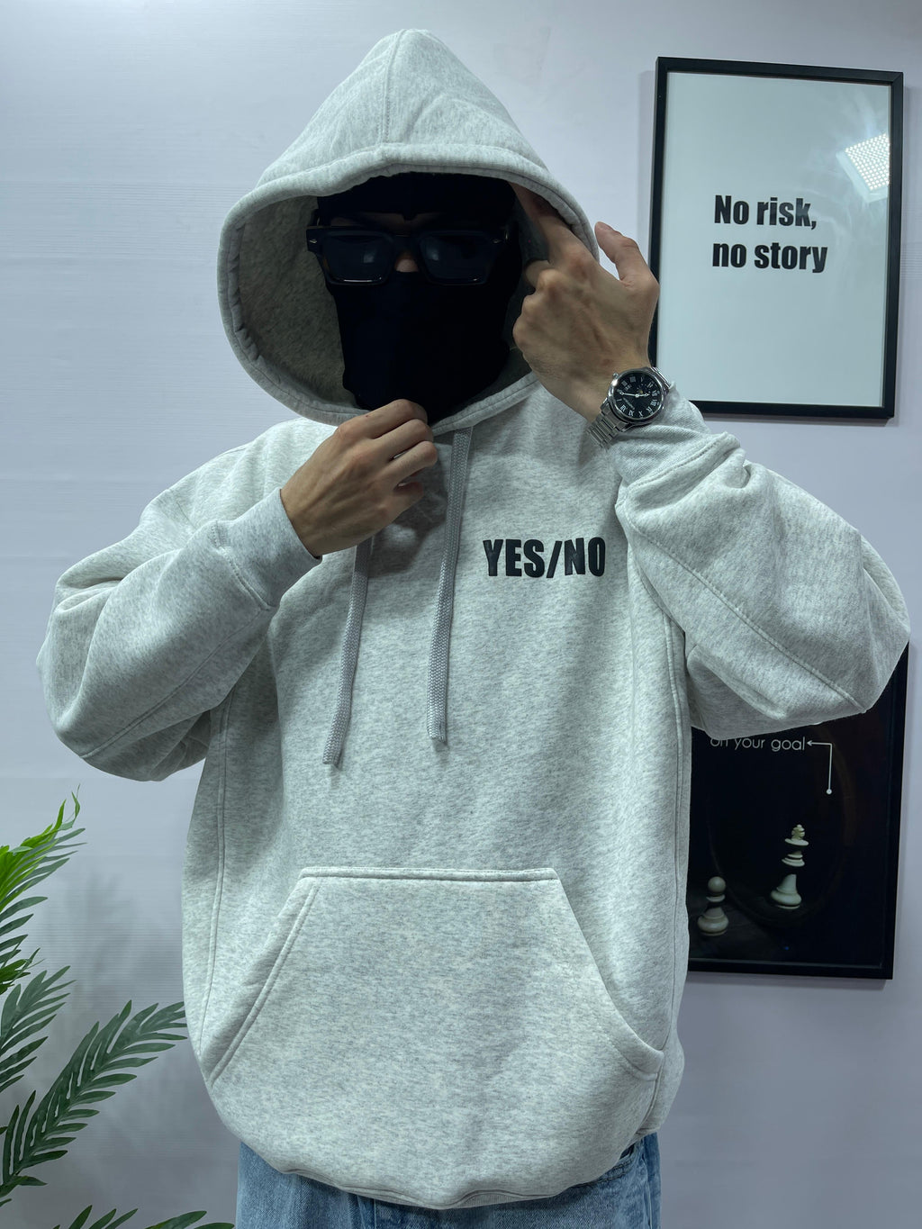 Gray Yes/No Hoodie
