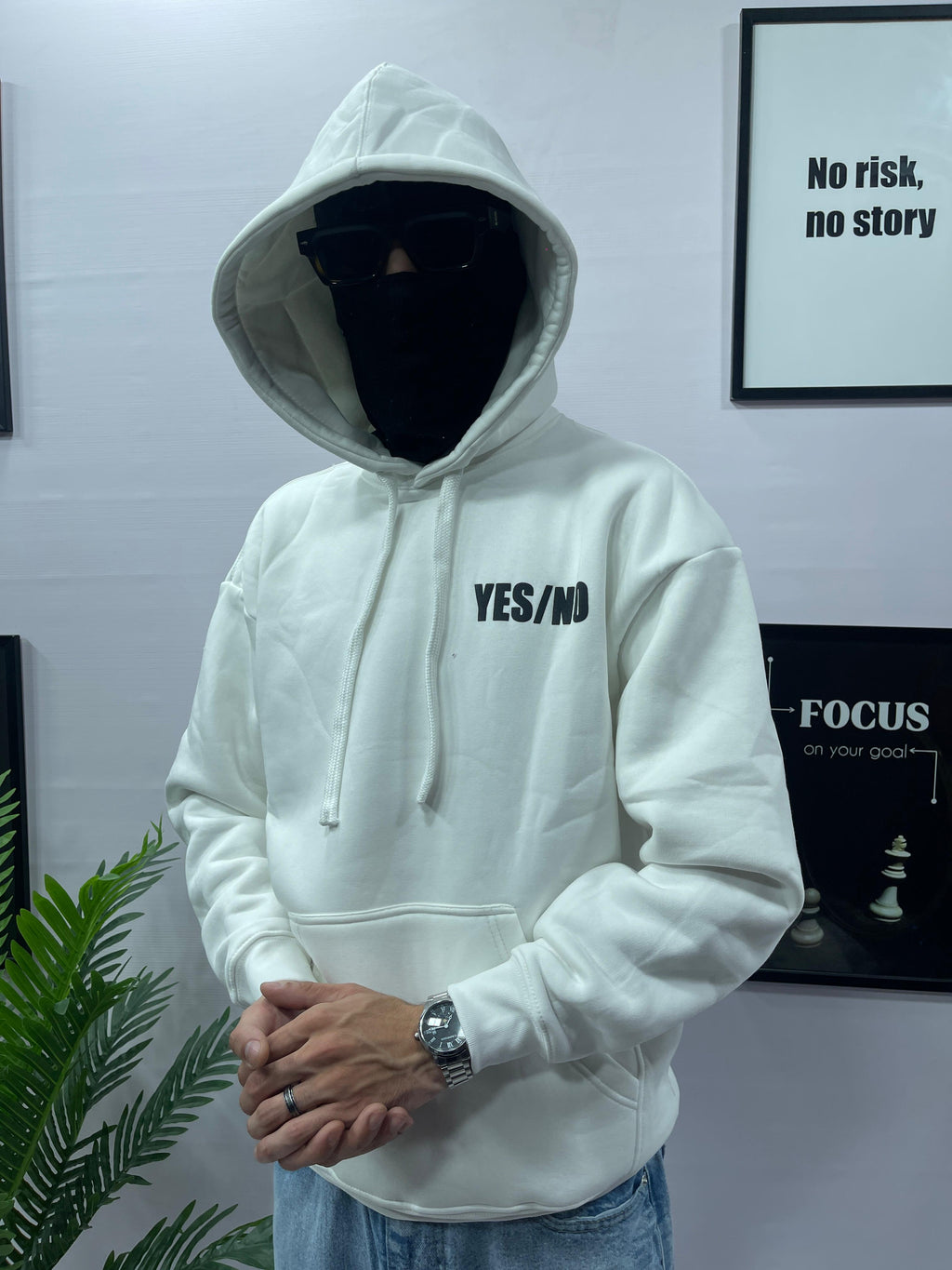 White Yes/No Hoodie
