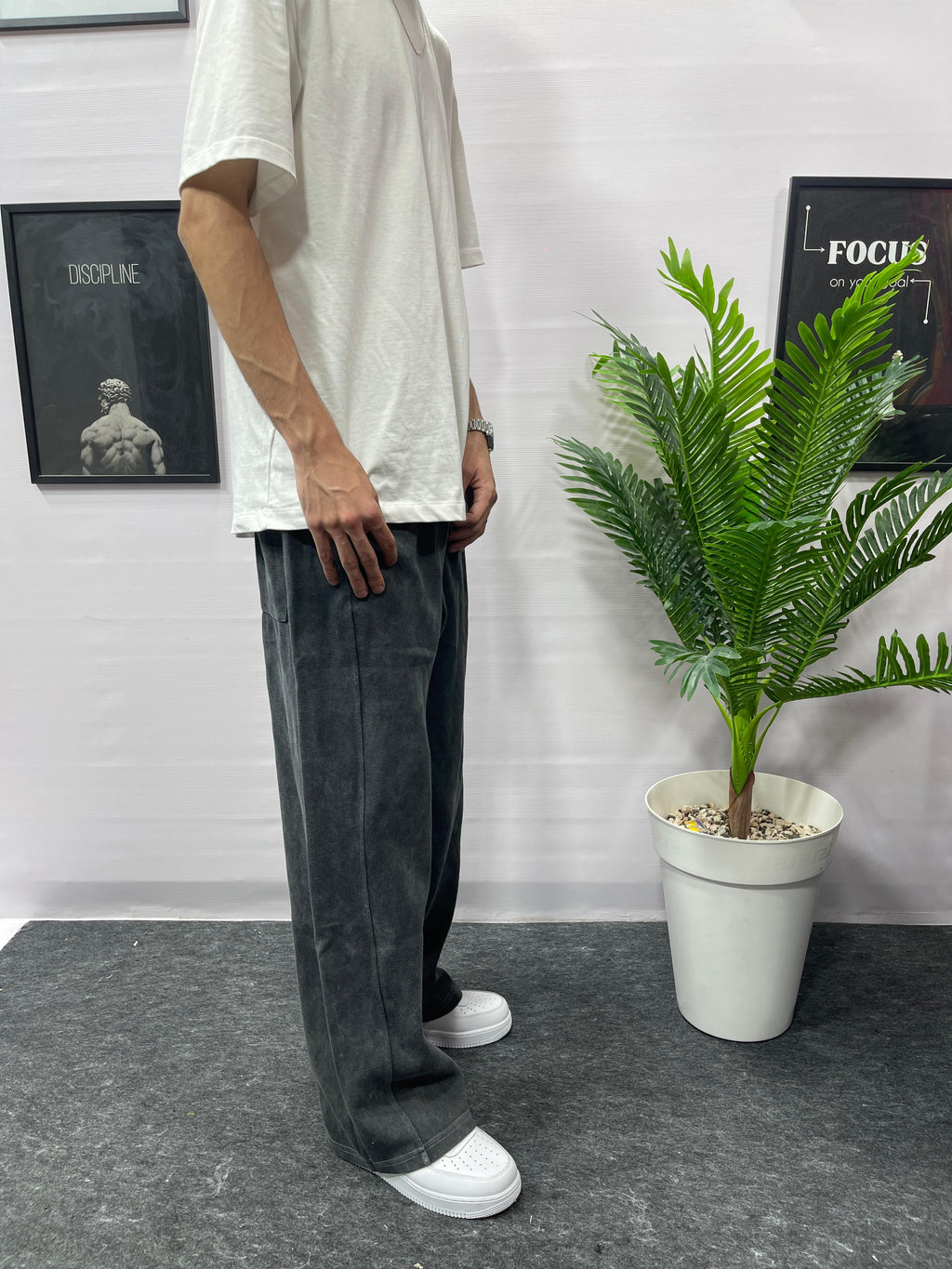 wide-leg black pants