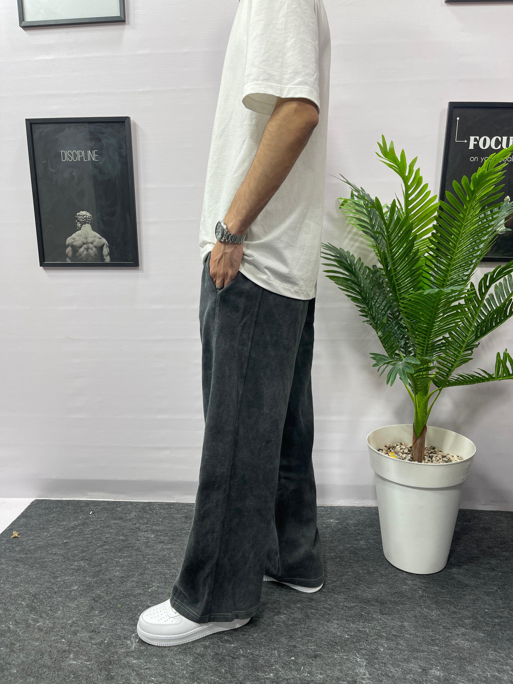 wide-leg black pants